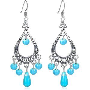 Teardrop Turquoise Tassels Vintage Long Summer Earring for Women Jewelry